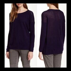 New Vince 100% cashmere boxy oversized perforated panel boatneck bateau sweater